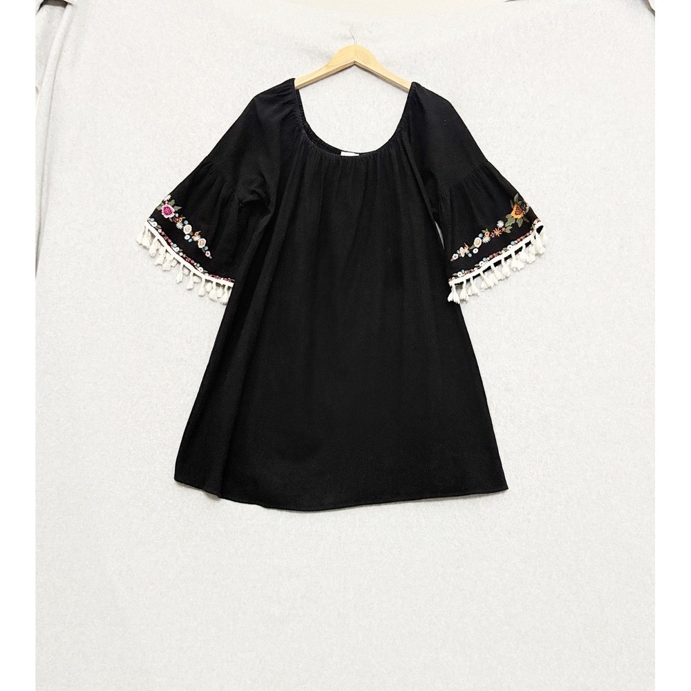 Umgee Tunic Dress LagenLook Gauzy Boho Hippie Tassel Slv Size 2X Embroidered